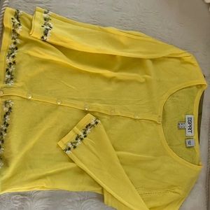 Very soft brushed cotton bright yellow P cardigan w/embroidered floral trim. New